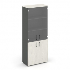 Style Project Шкаф высокий широкий SN.STS-102 Антрацит/Дуб Наварра/Прозрачный/Черный Ручки 796*400*1