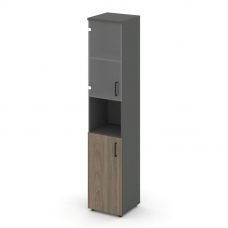 Style Project Шкаф высокий узкий SN.STU.E-105(L) Антрацит/Вяз Благородный/Прозрачный/Черный Ручки 40