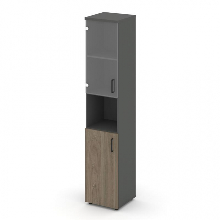 Style Project Шкаф высокий узкий SN.STU.E-105(L) Антрацит/Вяз Благородный/Прозрачный/Черный Ручки 40