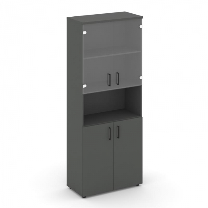 Style Project Шкаф высокий широкий SN.STS-105 Антрацит/Прозрачный/Черный Ручки 796*400*1982