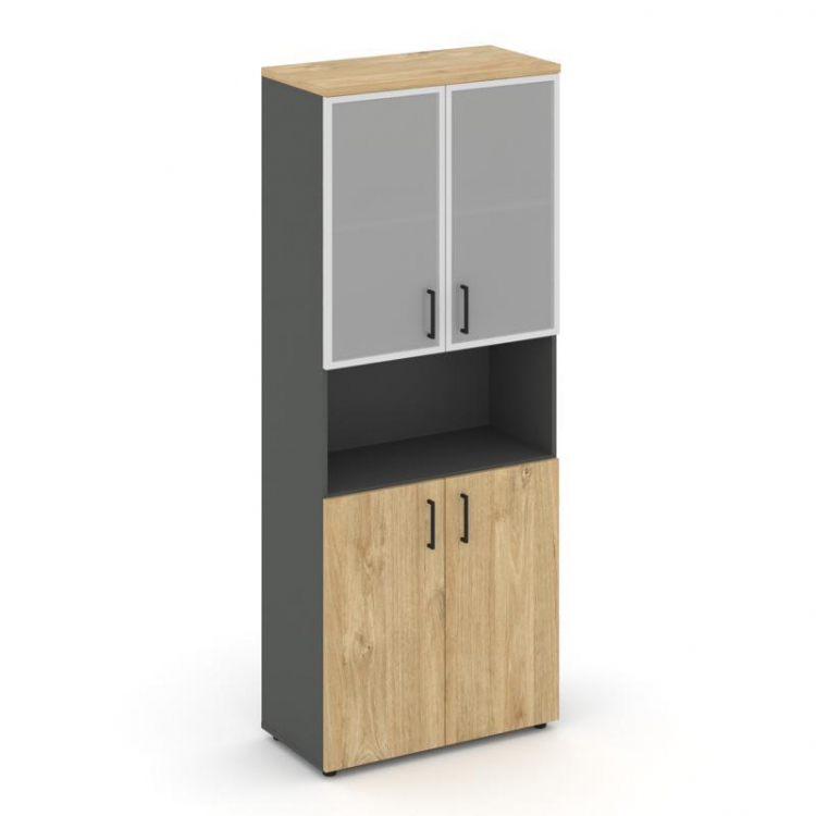 Style Project Шкаф высокий широкий SN.STS.E-106 Антрацит/Тиквуд Светлый/Сатин/Черный Ручки 796*400*1