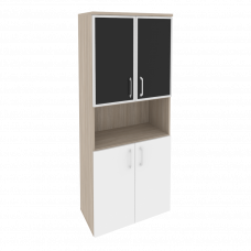 Onix Шкаф высокий широкий O.ST-1.4 R black Дуб Аттик/Белый Бриллиант/Cтекло Black 800*420*1977