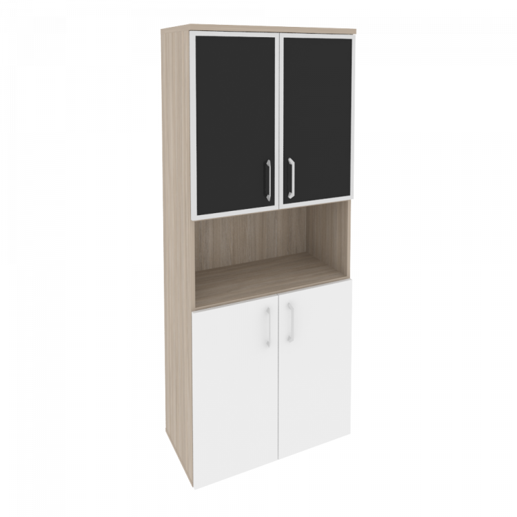 Onix Шкаф высокий широкий O.ST-1.4 R black Дуб Аттик/Белый Бриллиант/Cтекло Black 800*420*1977