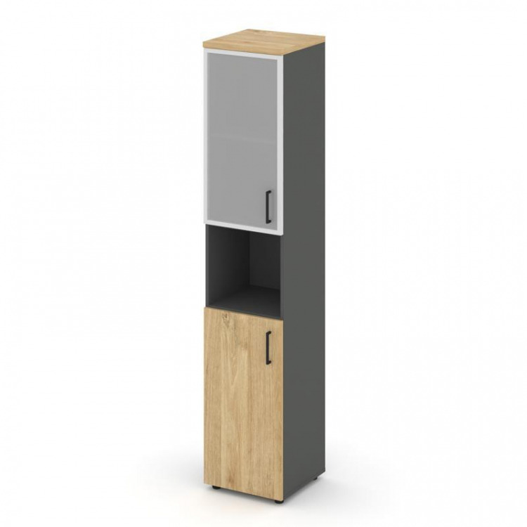 Style Project Шкаф высокий узкий SN.STU-106(L) Антрацит/Тиквуд Светлый/Сатин/Черный Ручки 400*400*19