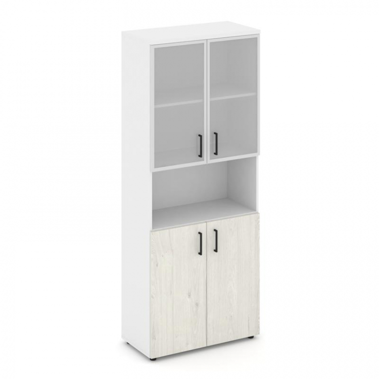 Style Project Шкаф высокий широкий SN.STS.E-106 Белый/Белый/Дуб Наварра/Черный Ручки 796*400*1982