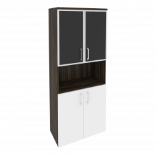 Onix Шкаф высокий широкий O.ST-1.4 R black Дуб Мали/Белый Бриллиант/Cтекло Black 800*420*1977