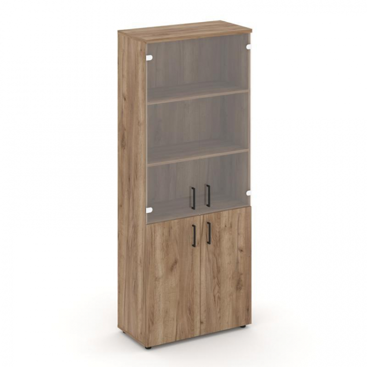 Style Project Шкаф высокий широкий SN.STS.E-102 Дуб Табак/Прозрачный/Черный Ручки 796*400*1982