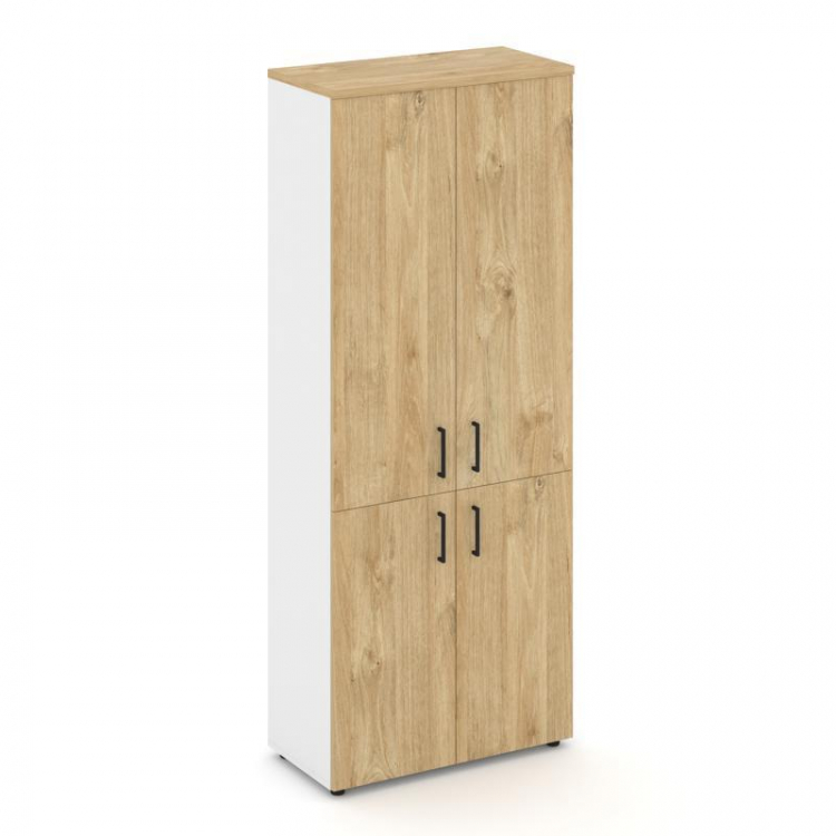 Style Project Шкаф высокий широкий SN.STS-104 Белый/Тиквуд Светлый/Черный Ручки 796*400*1982