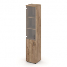 Style Project Шкаф высокий узкий SN.STU.E-102(L) Дуб Табак/Прозрачный/Черный Ручки 400*400*1982