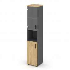 Style Project Шкаф высокий узкий SN.STU.E-105(L) Антрацит/Тиквуд Светлый/Прозрачный/Черный Ручки 400