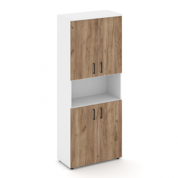 Style Project Шкаф высокий широкий SN.STS.E-107 Белый/Белый/Дуб Табак/Черный Ручки 796*400*1982