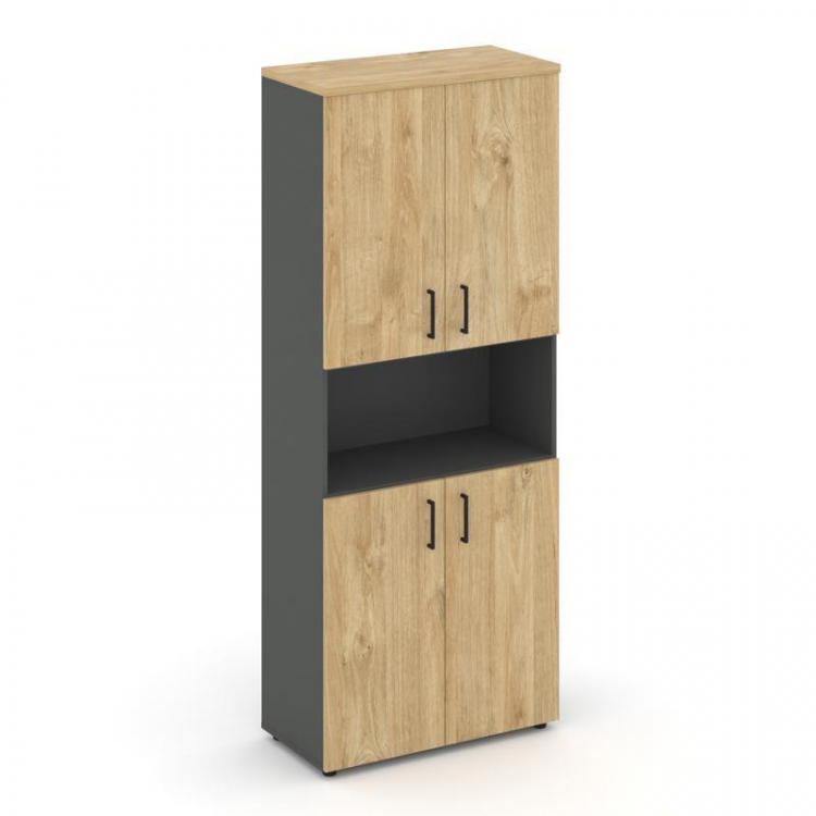 Style Project Шкаф высокий широкий SN.STS-107 Антрацит/Тиквуд Светлый/Черный Ручки 796*400*1982