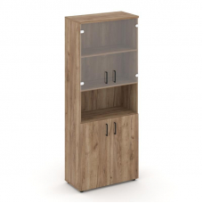 Style Project Шкаф высокий широкий SN.STS-105 Дуб Табак/Прозрачный/Черный Ручки 796*400*1982