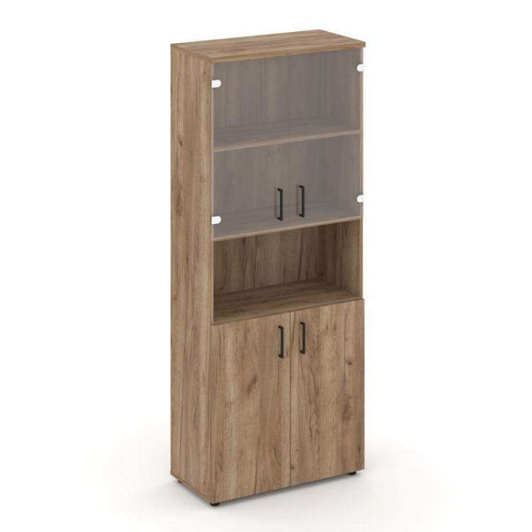 Style Project Шкаф высокий широкий SN.STS-105 Дуб Табак/Прозрачный/Черный Ручки 796*400*1982