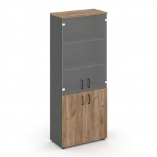 Style Project Шкаф высокий широкий SN.STS-102 Антрацит/Дуб Табак/Прозрачный/Черный Ручки 796*400*198