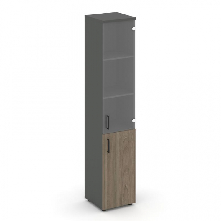 Style Project Шкаф высокий узкий SN.STU-102(R) Антрацит/Вяз Благородный/Прозрачный/Черный Ручки 400*