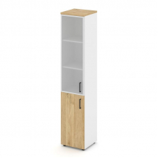 Style Project Шкаф высокий узкий SN.STU-103(L) Белый/Тиквуд Светлый/Сатин/Черный Ручки 400*400*1982