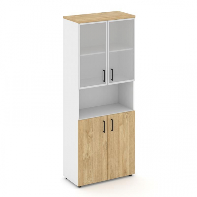 Style Project Шкаф высокий широкий SN.STS-106 Белый/Тиквуд Светлый/Сатин/Черный Ручки 796*400*1982