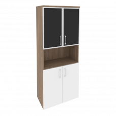 Onix Шкаф высокий широкий O.ST-1.4 R black Дуб Аризона/Белый Бриллиант/Cтекло Black 800*420*1977