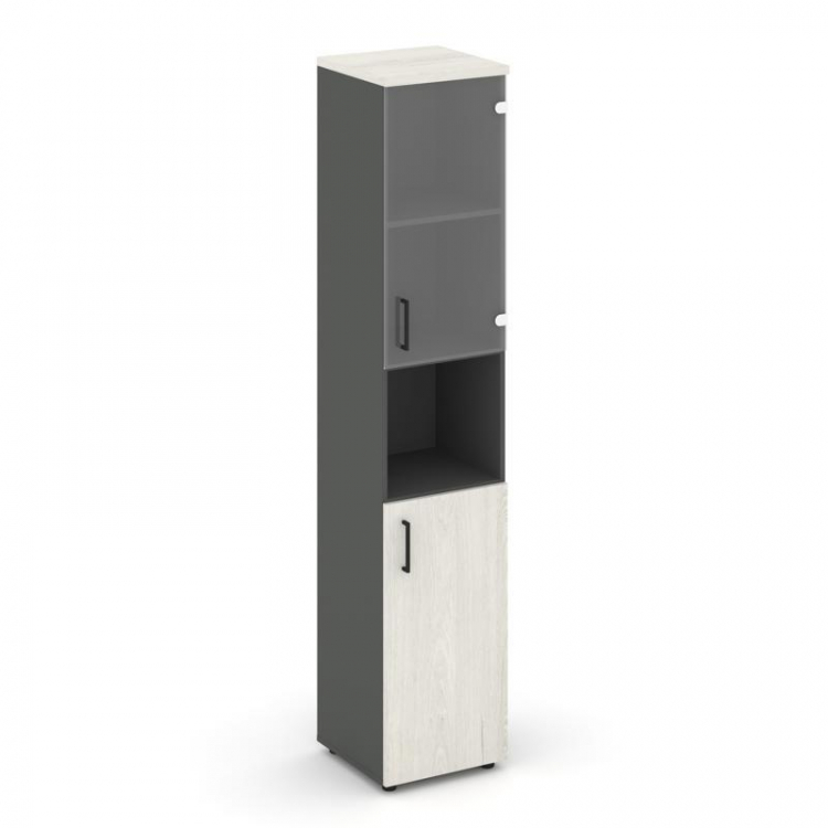Style Project Шкаф высокий узкий SN.STU.E-105(R) Антрацит/Дуб Наварра/Прозрачный/Черный Ручки 400*40