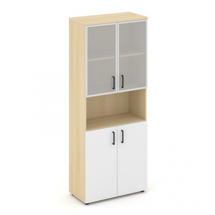 Style Project Шкаф высокий широкий SN.STS.E-106 Акация Лорка/Белый/Сатин/Черный Ручки 796*400*1982