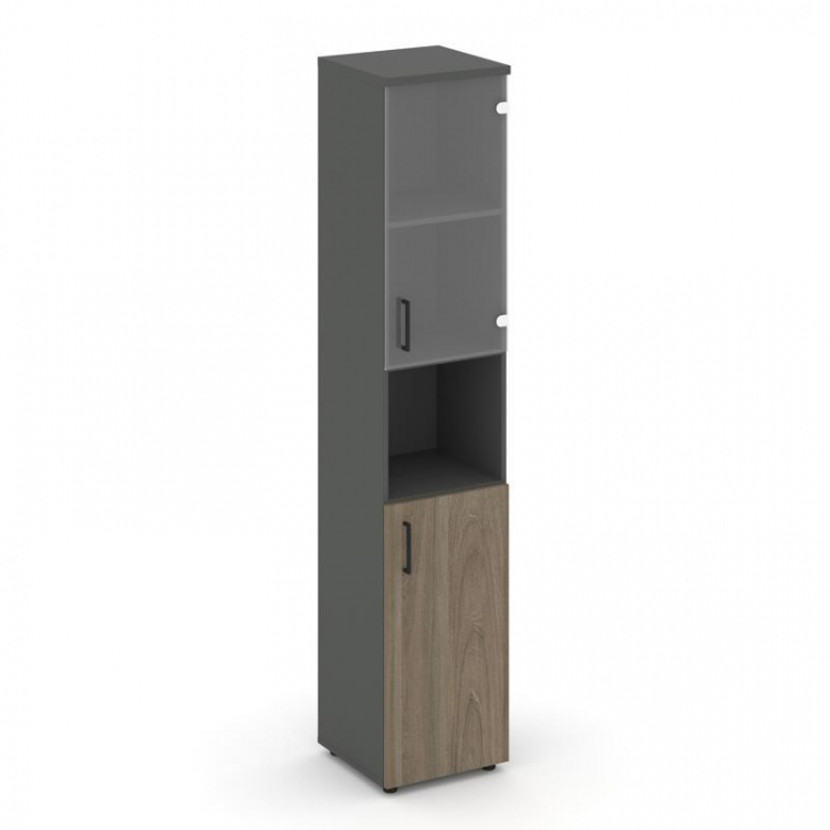 Style Project Шкаф высокий узкий SN.STU.E-105(R) Антрацит/Вяз Благородный/Прозрачный/Черный Ручки 40
