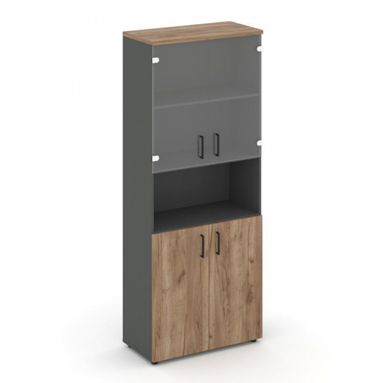Style Project Шкаф высокий широкий SN.STS.E-105 Антрацит/Дуб Табак/Прозрачный/Черный Ручки 796*400*1