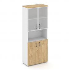 Style Project Шкаф высокий широкий SN.STS.E-106 Белый/Тиквуд Светлый/Сатин/Черный Ручки 796*400*1982