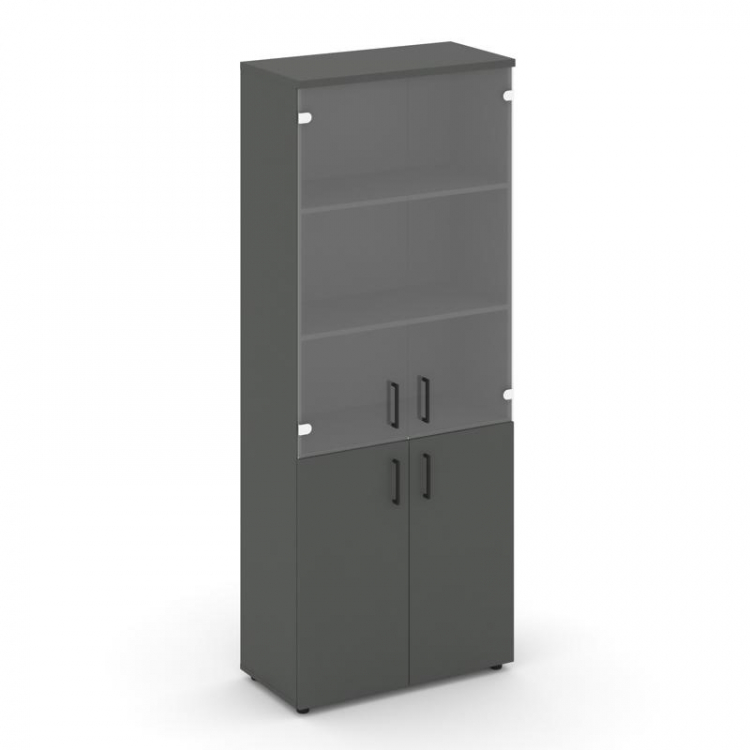 Style Project Шкаф высокий широкий SN.STS-102 Антрацит/Прозрачный/Черный Ручки 796*400*1982