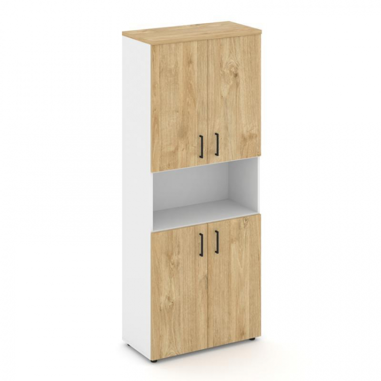 Style Project Шкаф высокий широкий SN.STS-107 Белый/Тиквуд Светлый/Черный Ручки 796*400*1982