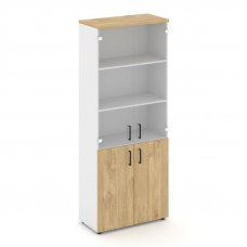 Style Project Шкаф высокий широкий SN.STS-102 Белый/Тиквуд Светлый/Прозрачный/Черный Ручки 796*400*1