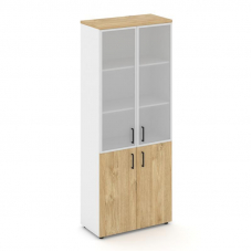 Style Project Шкаф высокий широкий SN.STS.E-103 Белый/Тиквуд Светлый/Сатин/Черный Ручки 796*400*1982