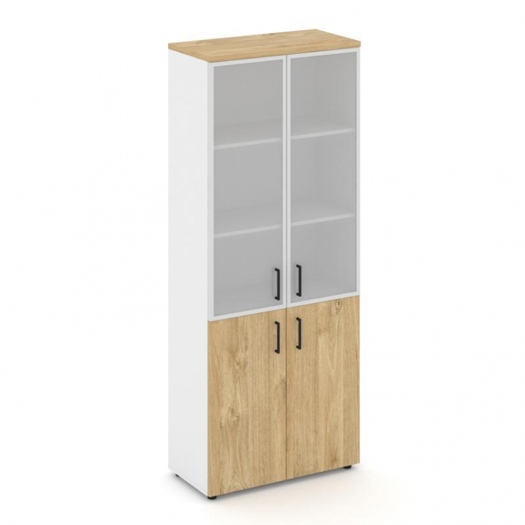 Style Project Шкаф высокий широкий SN.STS.E-103 Белый/Тиквуд Светлый/Сатин/Черный Ручки 796*400*1982