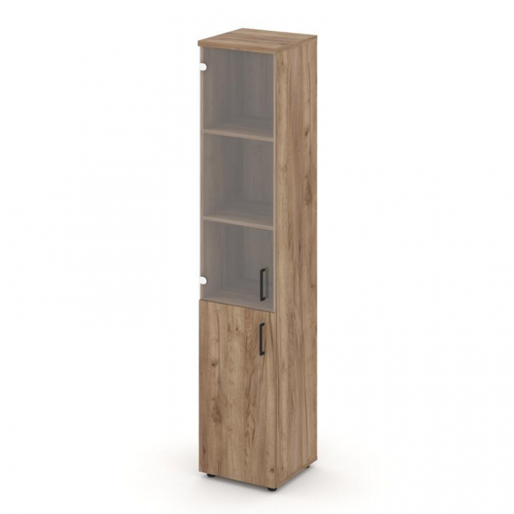 Style Project Шкаф высокий узкий SN.STU-102(L) Дуб Табак/Прозрачный/Черный Ручки 400*400*1982