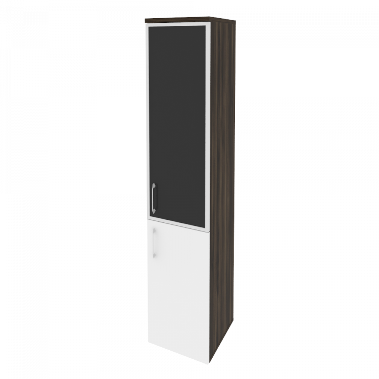 Onix Шкаф высокий узкий правый O.SU-1.2 R (R) black Дуб Мали/Белый Бриллиант/Cтекло Black 400*420*19