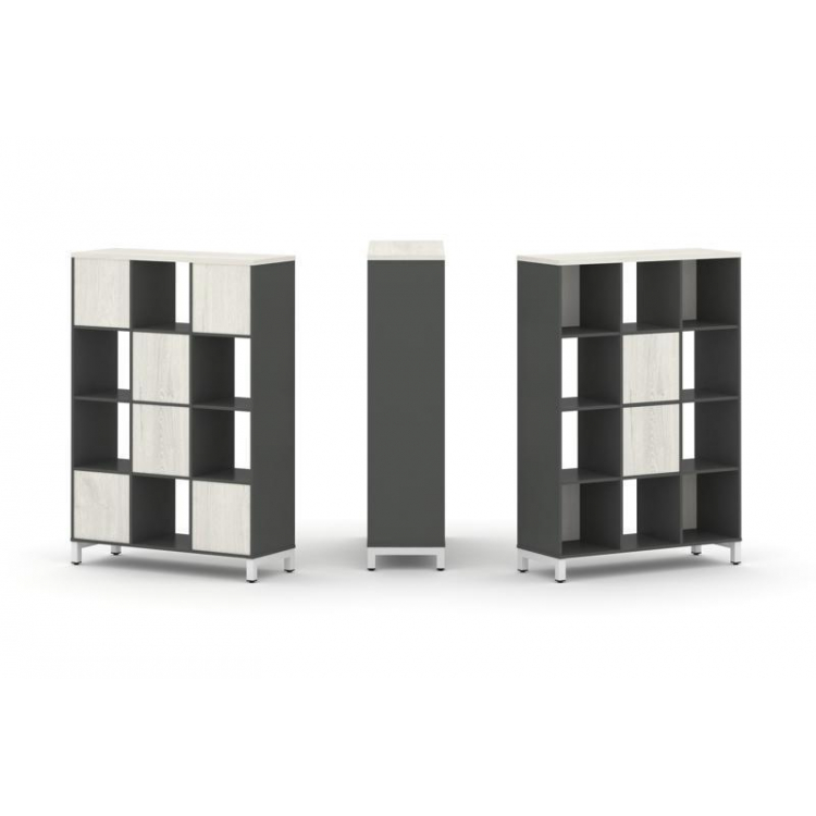 Style Project Набор стеллажа 1 сторон., 4 яр. SN.NS-431 Антрацит/Дуб Наварра/Металл Белый 1121*400*1