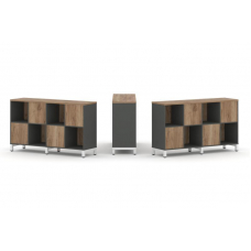 Style Project Набор стеллажа 2-х сторон., 2 яр. SN.NSD-241 Антрацит/Дуб Табак/Металл Белый 1488*400*