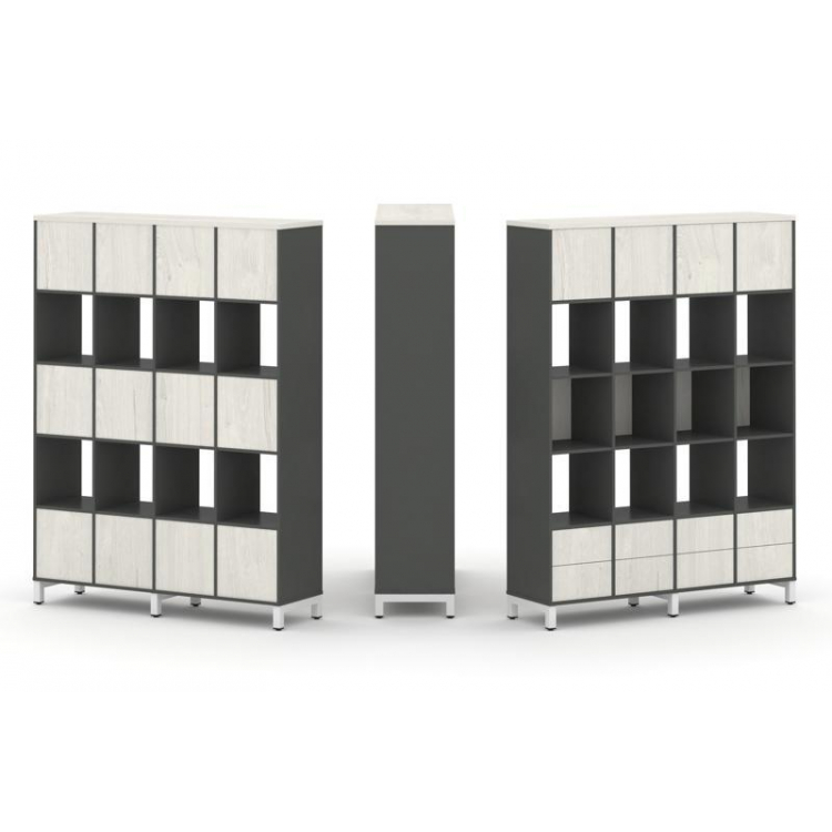 Style Project Набор стеллажа 1 сторон., 5 яр. SN.NS-541 Антрацит/Дуб Наварра/Металл Белый 1488*400*1