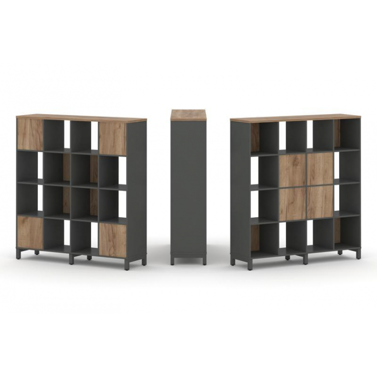 Style Project Набор стеллажа 2-х сторон., 4 яр. SN.NSD-441 Антрацит/Дуб Табак/Металл Антрацит 1488*4