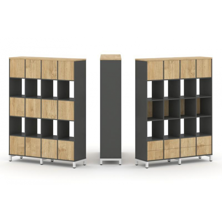 Style Project Набор стеллажа 1 сторон., 5 яр. SN.NS-541 Антрацит/Тиквуд Светлый/Металл Белый 1488*40