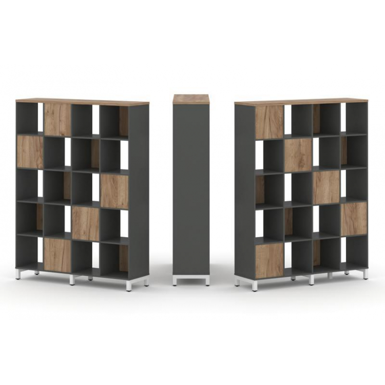 Style Project Набор стеллажа 2-х сторон., 5 яр. SN.NSD-541 Антрацит/Дуб Табак/Металл Белый 1488*400*