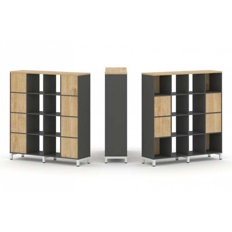 Style Project Набор стеллажа 1 сторон., 4 яр. SN.NS-441 Антрацит/Тиквуд Светлый/Металл Белый 1488*40