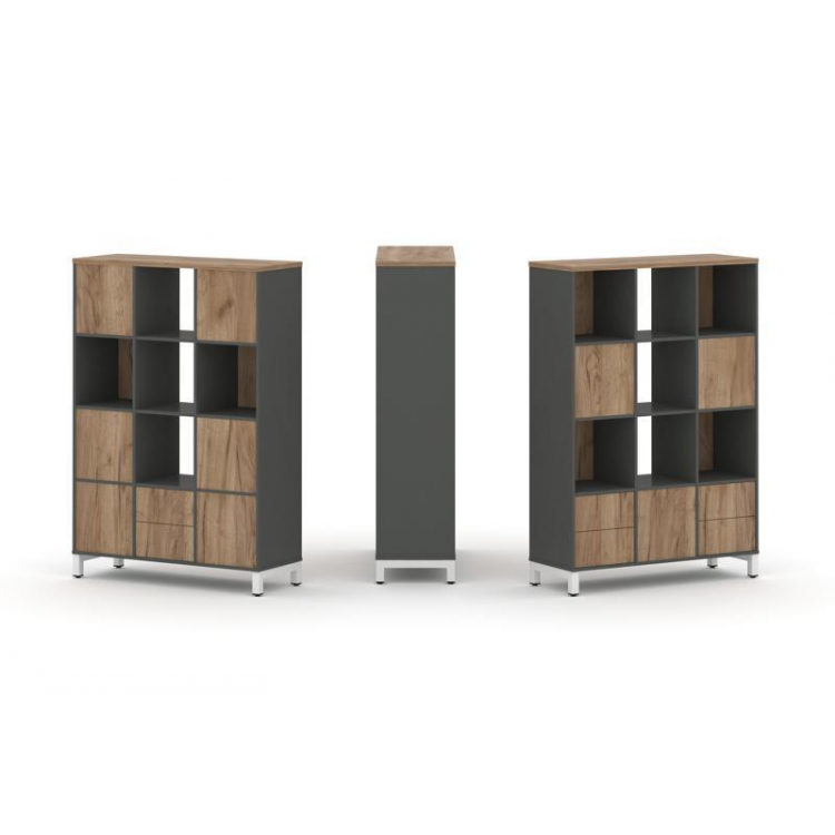 Style Project Набор стеллажа 2-х сторон., 4 яр. SN.NSD-431 Антрацит/Дуб Табак/Металл Белый 1121*400*