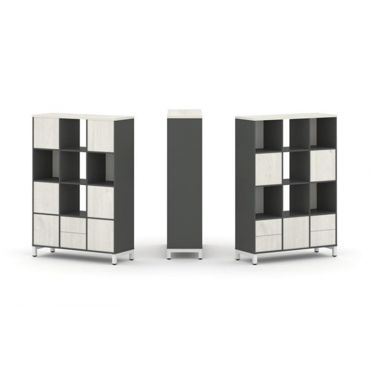 Style Project Набор стеллажа 2-х сторон., 4 яр. SN.NSD-431 Антрацит/Дуб Наварра/Металл Белый 1121*40