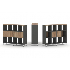 Style Project Набор стеллажа 1 сторон., 3 яр. SN.NS-341 Антрацит/Дуб Табак/Металл Белый 1488*400*124