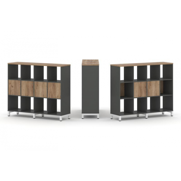 Style Project Набор стеллажа 1 сторон., 3 яр. SN.NS-341 Антрацит/Дуб Табак/Металл Белый 1488*400*124