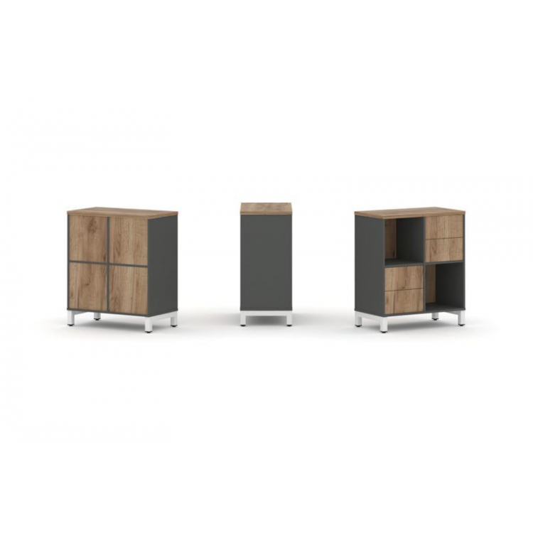 Style Project Набор стеллажа 1 сторон., 2 яр. SN.NS-221 Антрацит/Дуб Табак/Металл Белый 754*400*881