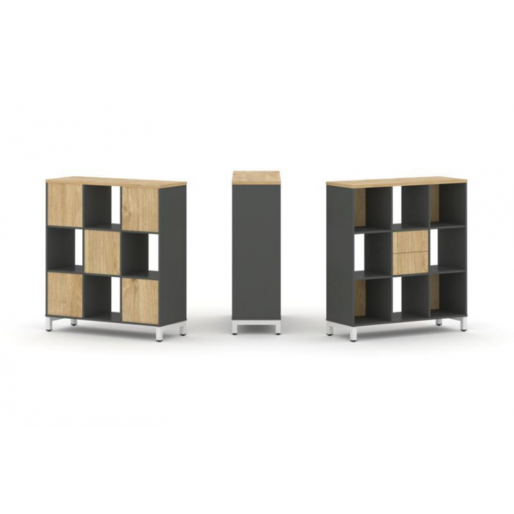 Style Project Набор стеллажа 1 сторон., 3 яр. SN.NS-331 Антрацит/Тиквуд Светлый/Металл Белый 1121*40