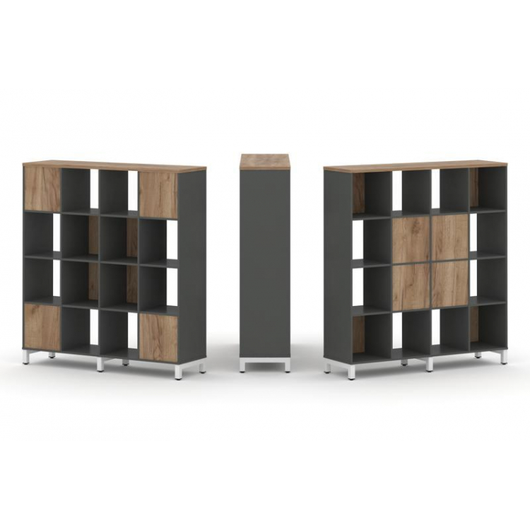 Style Project Набор стеллажа 2-х сторон., 4 яр. SN.NSD-441 Антрацит/Дуб Табак/Металл Белый 1488*400*