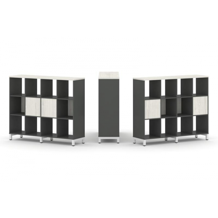 Style Project Набор стеллажа 2-х сторон., 3 яр. SN.NSD-341 Антрацит/Дуб Наварра/Металл Белый 1488*40